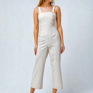 Sky and Sparrow Linen Cotton Sleeveless Button Front Strap Crop Jumpsuit Small